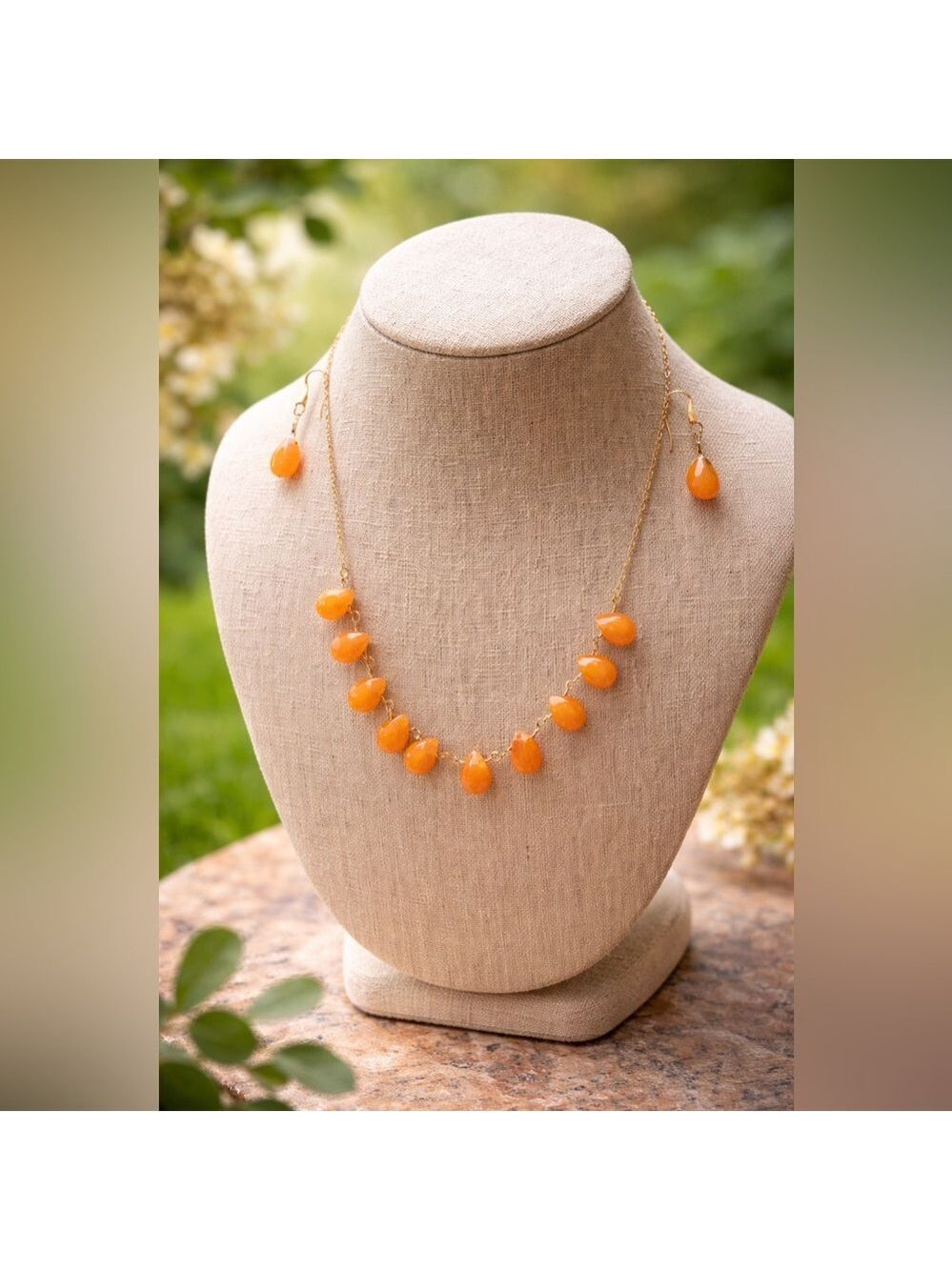 Carnelian Necklace & Earrings • Gold-Filled Chain • Handmade Gemstone Set
